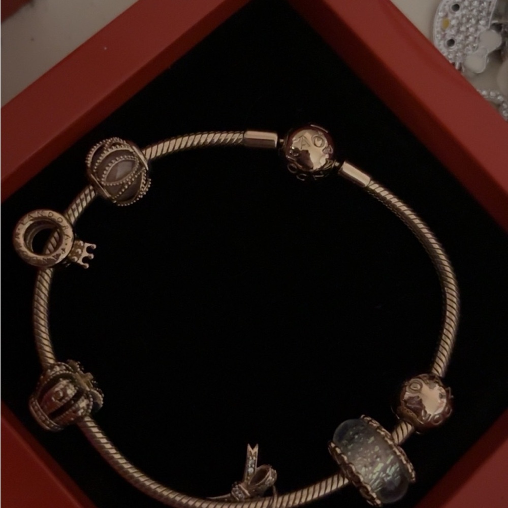 Elegant rose gold plated authentic Pandora bracelet with  charms ! - Picture 2 of 3